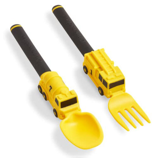 Picture of Dinneractive Utensil Set for Kids - Yellow Firefighter Themed Fork and Spoon for Toddlers and Young Children - 2-Piece Set