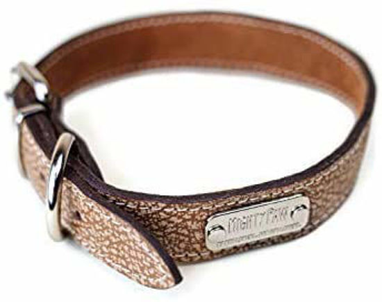 Picture of Mighty Paw Leather Dog Collar | Distressed Real Genuine Leather and a Strong Metal Buckle. Super Soft for Ultimate Comfort. Modern Designer Look for Small, Medium, Large and XL Pets (Lite Brown)