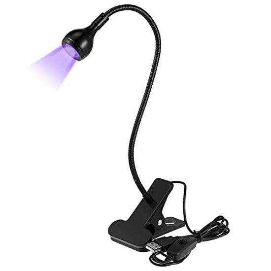 Picture of VIHOSE Big Chip 395nm UV LED Light Fixtures with Gooseneck and Clamp Mini Desk Light Clamp Portable Gooseneck for Outdoor Stall Gel Nail Curing, 5V USB Input (Black,1 Piece)