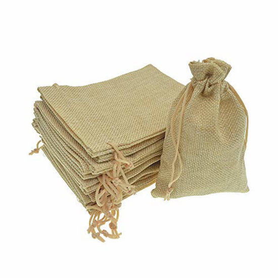 Picture of Bezall 20Pcs Drawstring Burlap Bags 5x7", Flaxen Jute Sacks Jewelry Candy Pouch Christmas Wedding Party Favor Gift Bags