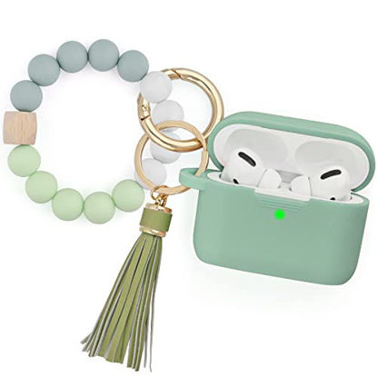 Picture of Case for Airpods Pro, Filoto Cute Apple Airpod Pro Cover for Women Girls, Silicone Case for Air Pod Pro Wireless Charging Case with Bracelet Keychain Accessories (Cactus Green)