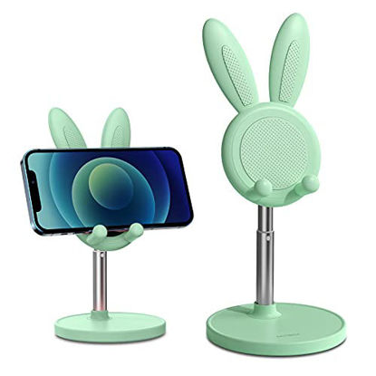 Picture of Cute Bunny Phone Stand, OATSBASF Quick Installation Angle Height Adjustable Rabbit Phone Stand for Desk, Case Friendly Compatible with All Mobile Phone/iPad/Kindle/Tablet (Green)