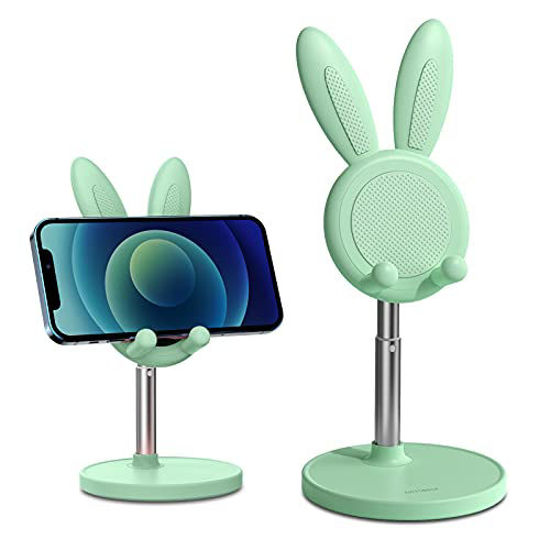 Picture of Cute Bunny Phone Stand, OATSBASF Quick Installation Angle Height Adjustable Rabbit Phone Stand for Desk, Case Friendly Compatible with All Mobile Phone/iPad/Kindle/Tablet (Green)