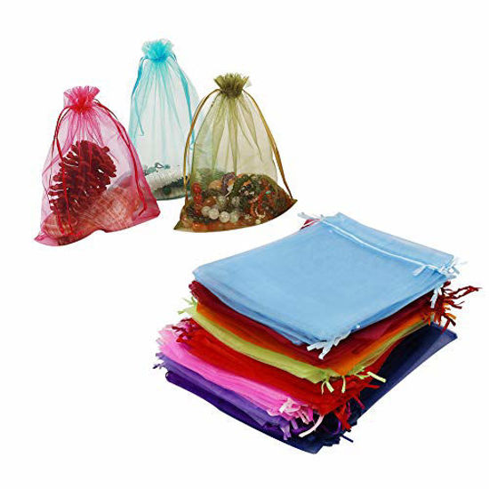 Picture of HRX Package 100pcs Organza Drawstring Bags Mixed Color, 6 x 9 inches Christmas Wedding Shower Party Favors Gift Mesh Bags Pouches for Jewelry Makeup