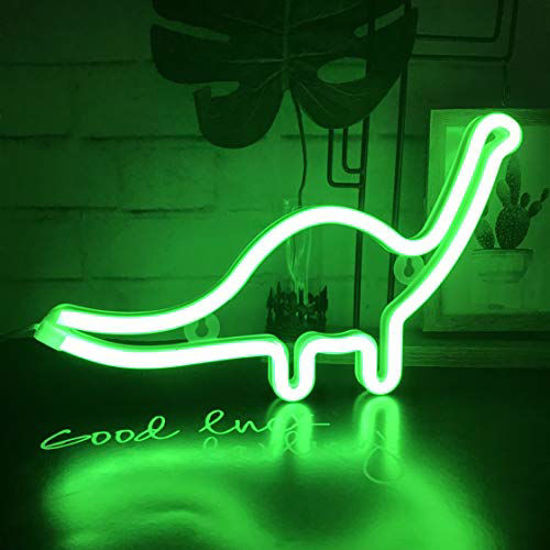 Picture of QiaoFei Cute Dinosaur Night Light for Kids Gift's LED Dinosaur Neon Signs Dino Lamp for Wall Decor Bedroom Decorations Home Party Holiday Decor Battery or USB Operated Table Night Light Signs