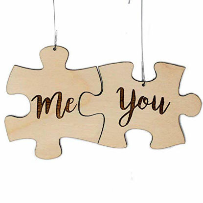 Picture of You and Me Puzzle Piece Christmas Ornament Set | Handmade Wood Holiday Gift