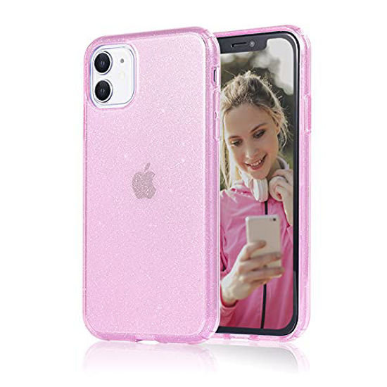 Picture of JJGoo Compatible with iPhone 11 Case, Glitter Sparkle Bling Anti-Scratch Shockproof Protective Flexible Phone Cases Cute Slim Thin Cover for Women Girls (6.1 inch) 2019 -Pink Glitter