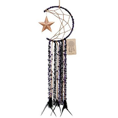 Picture of Dremisland Moon Dream Catcher Handmade Half Circle Moon Design Dream Catcher Feather Hanging with Star Home Decoration Ornament Festival Gift (Purple)