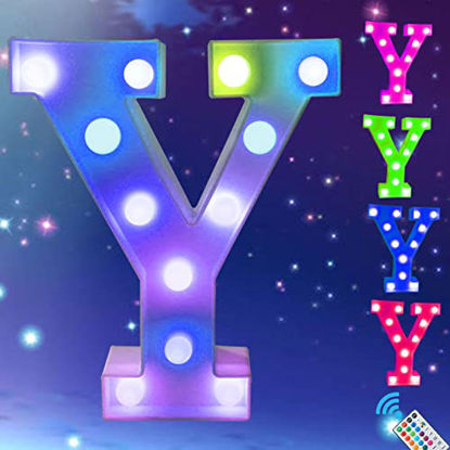 Picture of Light Up Colorful LED Marquee Letter Lights, 18 Colors Changing Alphabet Letters Sign with Remote Timer for Night Light Wedding Birthday Party Lamp Christmas Home Bar Decor- Colorful Y