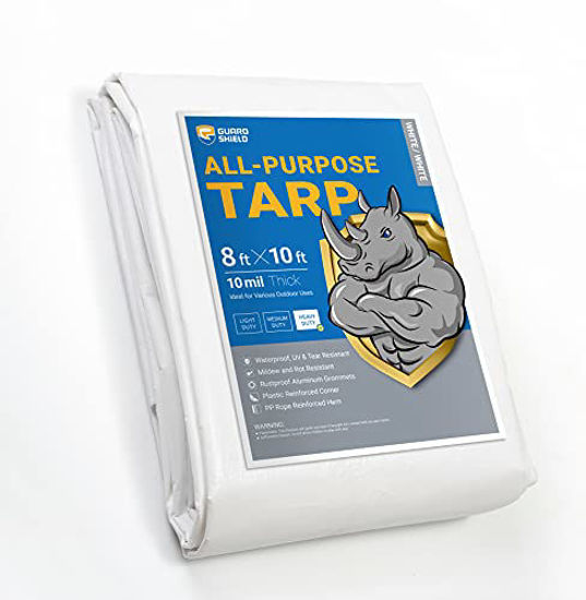 Picture of GUARD SHIELD Heavy Duty Tarp 8x10 Feet White Multi Purpose Thick Waterproof Poly Tarp Cover 10mil