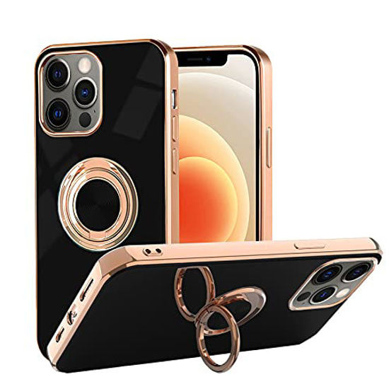 Picture of Weixiltc Design for iPhone 13 Pro Max Case 6.7 inch 2021, Soft TPU Edge Plating 360 Degree Rotation Ring Holder Kickstand Protective Anti-Scratch Cover Work with Magnetic Car Mount Black