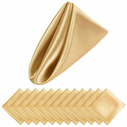 Picture of Aneco 12 Pieces Satin Napkin Square 20 x 20 Inches Dinner Napkins Weddings Party Napkin Soft Table Napkins for Romantic Weddings Party Dinner Decoration (Gold)