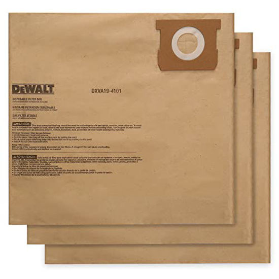 Picture of DEWALT DXVA19-4101 Dust Bag, Fit for 6-10 Gallon Wet/Dry Vacuum Cleaners, Compatible with DeWalt DXV06P DXV09P DXV09PA DXV10P DXV10PL DXV10S DXV10SA DXV10SB Wet/Dry Shop Vacuums, 3 Pack