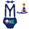 Picture of O-Fish-Ally Little Fisherman The Big One Party Outfit Smash Photo Props Costume Y-Back Suspenders Diaper Cover Bow Tie Fishing Bobber Hat 1st Birthday Party Supply Clownfish 1st Halloween 6-12 Months