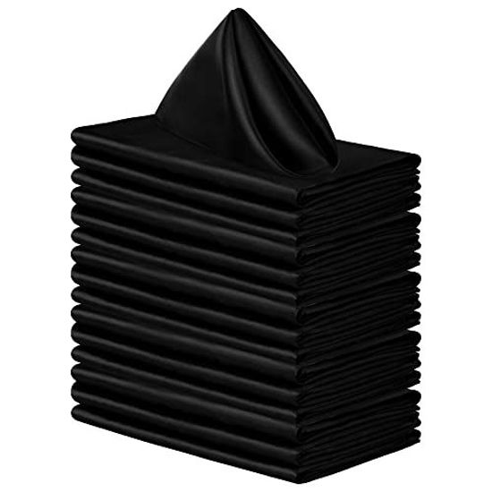 Picture of Aneco 16 Pack Square Satin Napkin Bright Silk Table Napkin Soft Smooth Fabric Table Napkin for Wedding Banquet Party Decoration, Black, 17 x 17 Inch