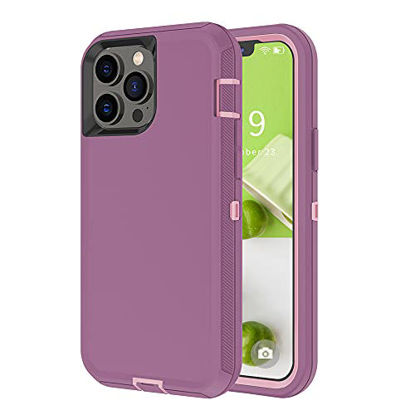 Picture of Szfirstey Compatible with iPhone 13 Pro Max 12 Pro Max Case, Drop Protection Rugged Shockproof Military Protective Tough Durable Phone Cover Heavy Duty (Purple Red/Light Pink)