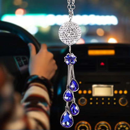 Picture of ToBeQueen Car Bling Rearview Mirror Accessories for Women,Car Rearview Mirror Crystal Pendant,Crystal Ball Charm Decor Bling Car Accessories for Women Interior,Darkblue