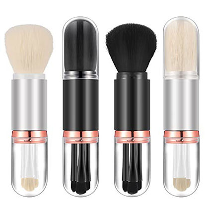 Picture of 2 Sets Small Makeup Brush Set 4 in 1 Makeup Brush Portable Travel Lip Brush Foundation Blending Powder Brush Retractable Mini Facial Cosmetic Makeup Brush Set (Black, White)