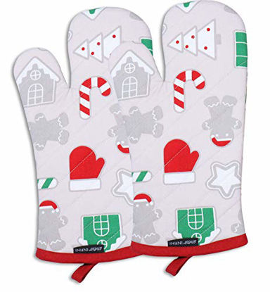 Picture of AMOUR INFINI Oven Mitts, Christmas Fun Design, Oven Mitts Heat Resistant, Made of 100% Cotton, Eco-Friendly & Safe, Set of 2, Oven Mitt Size 7 x 13 Inches, Machine Washable, Kitchen Oven Mitts