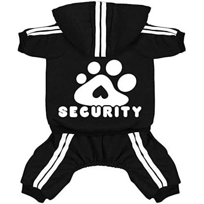 Picture of Otunrues Dog Hoodies, Pet Dog Clothes Pullover 4 Legs Jumpsuit Sweatshirt Security Patterns Outfit Doggie Winter Coat Cotton Puppy Hoodied for Small Medium Large Dogs Cats(Black,XXL)