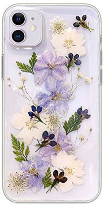 Picture of Abbery for iPhone 11 Flower case, Clear Soft TPU Flexible Rubber Pressed Dry Real Flowers Case Blue White Flower Case for iPhone 11 (Navy Flower)