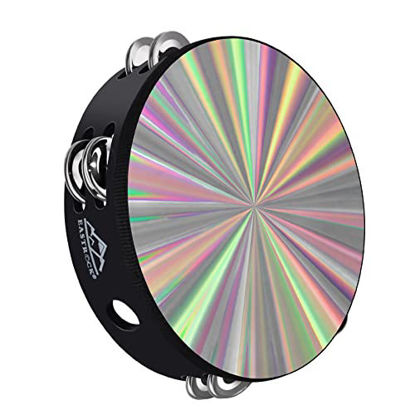 Picture of EASTROCK Radiant Tambourine Hand Held Drum 8 Inch Double Row Jingles Reflective Tambourine Musical Instrument for Kids Adults Church KTV Party
