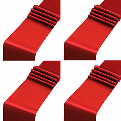 Picture of ANECO 4 Pack Satin Table Runner 12 x 108Inch Long Bright Silk and Smooth Fabric Party Table Runner for Wedding Banquet Party Decoration- Red