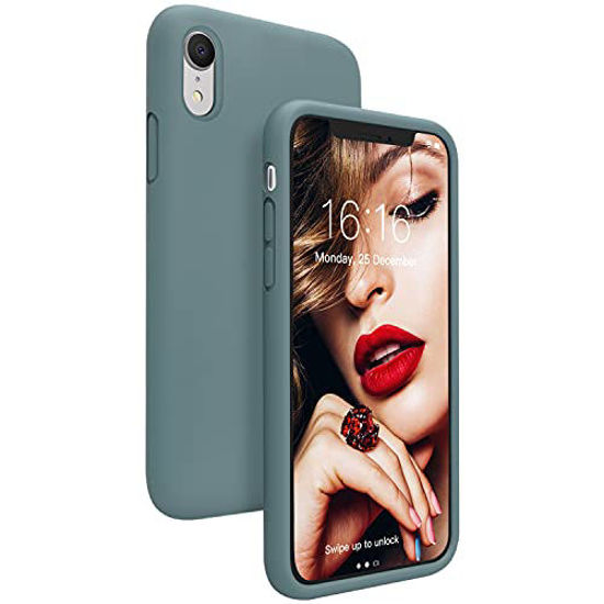 Picture of JASBON iPhone XR Case, Silicone Shockproof Phone Case Gel Rubber Full Protection Cover with Soft Microfiber Lining Anti-Scratches for iPhone XR 6.1inch (Pine Green)