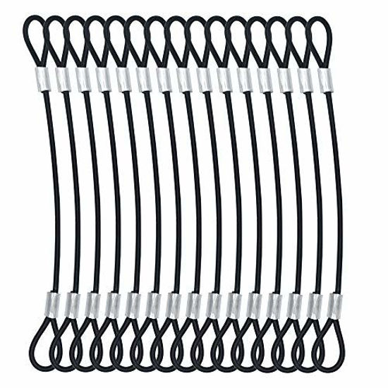 Picture of Bytiyar 15 pcs 7.87 inches (20cm) Galvanized Steel Wire Rope Lanyard Cable Tether Safety Strap with Vinyl Cover Coated and 2 Loops Black