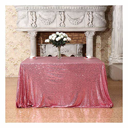 Picture of Poise3EHome 50x50 Square Sequin Tablecloth for Party Cake Dessert Table Exhibition Events, Fuchsia Pink