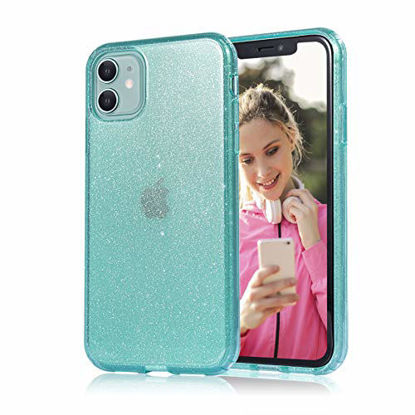 Picture of JJGoo Compatible with iPhone 11 Case, Glitter Sparkle Bling Anti-Scratch Shockproof Protective Flexible Phone Cases Cute Slim Thin Cover for Women Girls (6.1 inch) 2019 -Green Glitter