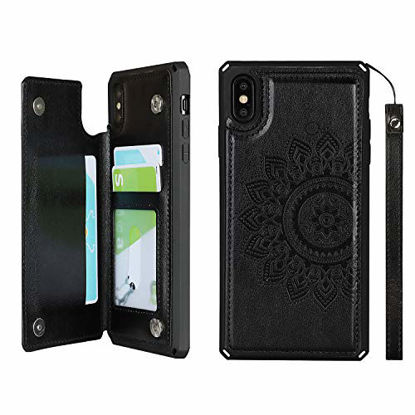 Picture of Cavor iPhone X/XS Embossed Mandala Pattern Flower PU Leather Wallet Case with Card Holder Shockproof Cover for iPhone X/XS - Black