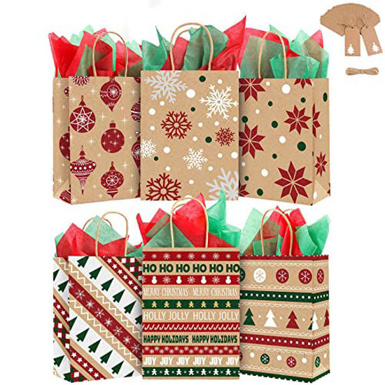 GetUSCart Cooraby 24 Pieces Christmas Kraft Gift Bags 6.3 x 3.1 x