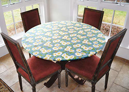 Picture of Covers For The Home Deluxe Elastic Edged Flannel Backed Vinyl Fitted Table Cover - Daisy Pattern - Large Round - Fits Tables up to 45" - 56" Diameter