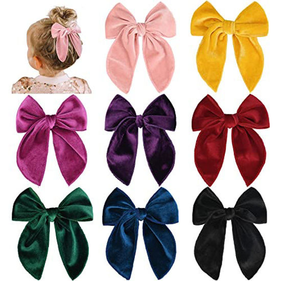 Picture of DEEKA 8 PCS Large Velvet Hair Bow Fable Hair Bow for Toddlers Girls Handmade Red Neutral Bow Hair Accessories for Little Baby Girls Kids -A