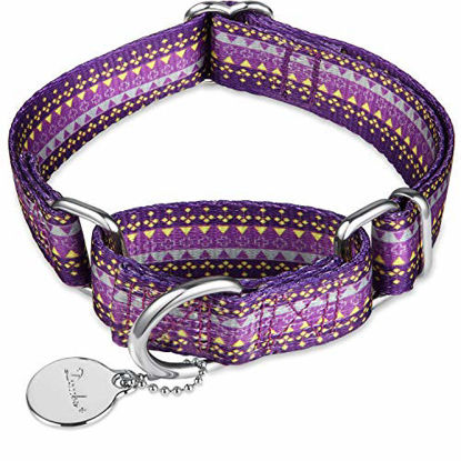 Picture of Dazzber Martingale Collar Dog Collar No Pull Pet Collar Heavy Duty Dog Martingale Collars Silky Soft with Unique Pattern for Medium and Large Dogs (Medium, 1 Inch Wide, Dark Purple & Yellow)