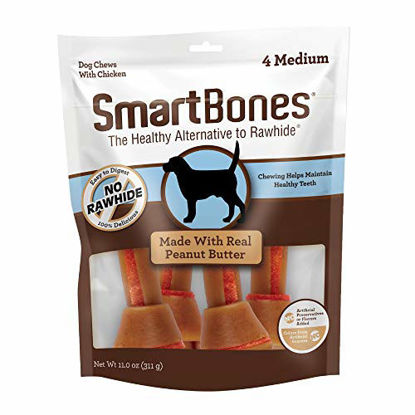 Picture of SmartBones with Peanut Butter Medium Chews 4 Count, Rawhide-Free Chews for Dogs, No Artificial Preservatives or Flavors Added, (SBPB-00317)