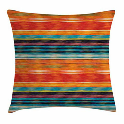 Picture of Ambesonne Mexican Throw Pillow Cushion Cover, Abstract Vibrant Vintage Aztec Motif Gradient Blurred Lines Ecuador Crafts Image, Decorative Square Accent Pillow Case, 20" X 20", Orange