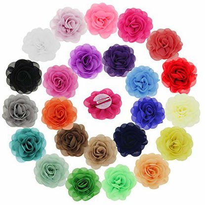 Picture of inSowni 24PCS Alligator Hair Clips 3" Chiffon Flower Barrettes Hair Bow Accessories for Toddlers Baby Girl Kids