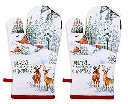Picture of AMOUR INFINI Oven Mitts Christmas Winter | Set of 2 | 7 x 13 Inches |100% Natural Cotton | Durable Heat Resistant for Kitchen and Machine Washable, Baking