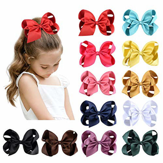 Picture of DEEKA 12 PCS 6" Glitter Grosgrain Ribbon Large Hair Bow Alligator Clips for Little Girls