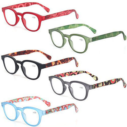 Picture of Reading Glasses Fashion Men and Women Readers Spring Hinge with Pattern Design Eyeglasses for Reading (5 Pack Mix Color, 2.25)