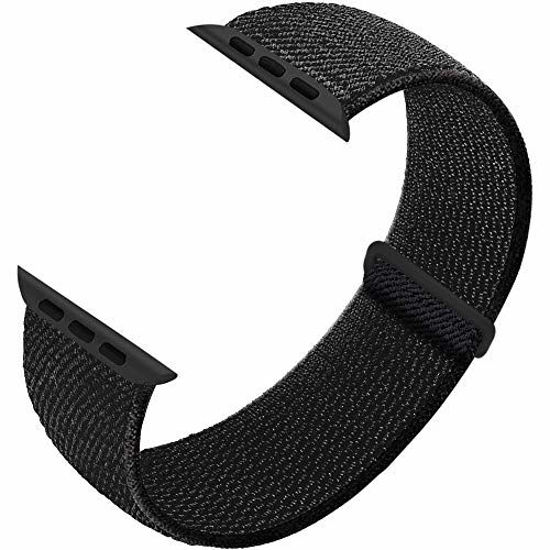 Picture of Sport Loop Band Compatible with Apple Watch Band 38mm 40mm 42mm 44mm iWatch Series 6 5 SE 4 3 2 1 Strap, Nylon Velcro Women Men Stretchy Elastic Braided Wristband, 42mm 44mm Laser Black