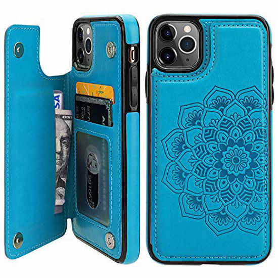 Picture of Vaburs iPhone 11 Pro Max Case Wallet with Card Holder, Embossed Mandala Pattern Premium PU Leather Double Magnetic Buttons Flip Shockproof Protective Cover for iPhone 11 Pro Max 6.5 Inch(Blue)