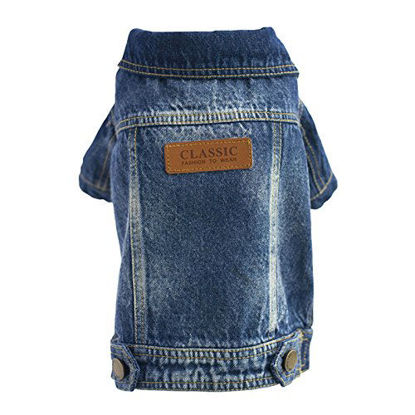 Picture of SILD Pet Clothes Dog Jeans Jacket Cool Blue Denim Coat Small Medium Puppy Blue Vintage Washed Clothes Dogs Lapel Vests Classic Hoodies