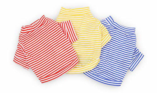 Picture of DroolingDog Dog Clothes Pet Striped T-Shirt Plain Puppy Apparel for Small Dogs, XS, Pack of 3