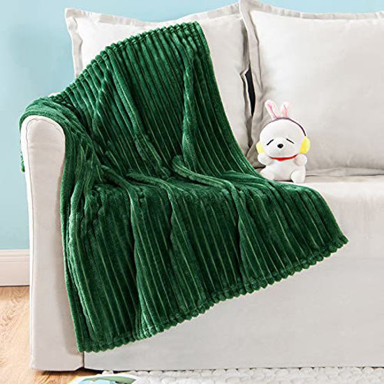 Picture of MIULEE Fleece Baby Blanket with Stripe Pattern for Boys, Girls, Kids, Infant, Newborn Fuzzy Flannel Soft Warm Forest Green Throw Blanket Plush Cozy Boho Decor for Crib Stroller Nap 30"x40"