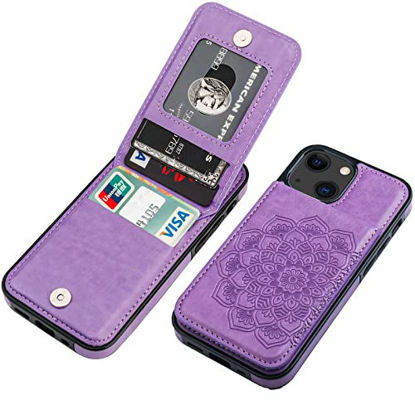 Picture of Vaburs Wallet Case for iPhone 13 Mini, Kickstand Case with Credit Card Holder, Embossed Mandala Floral Pattern Premium PU Leather Magnetic Closure Shockproof Protective Flip Cover 5.4" (Purple)