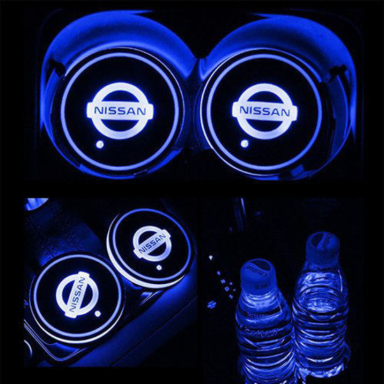 GetUSCart- JiangJing Led Car Cup Holder Mat Pad Waterproof Bottle Drinks  Coaster Built-in Vibration Automatically Turn On at Dark Universal 7-Color  Light 2-Packs for Nissan