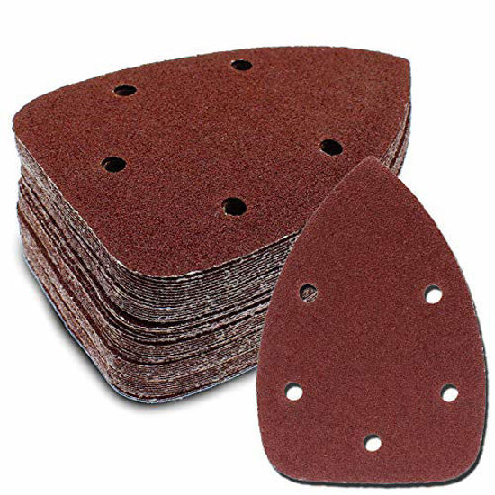 Picture of Cionyce 50 Pcs 60 Grit Mouse Detail Sander Sandpaper 5 Hole Mouse Sandpaper Hook and Loop Sander Pads Sanding Sheets for 140mm Sanding Machine